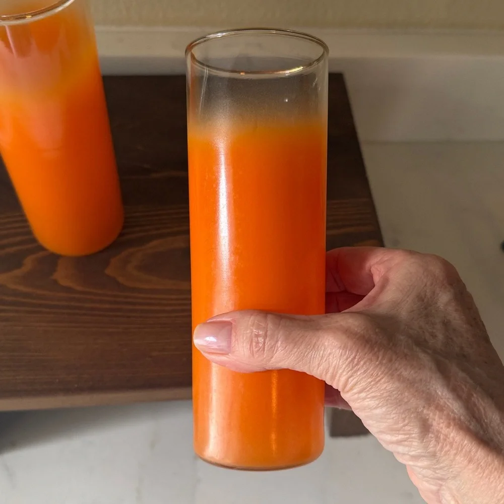 Mid Century Modern Blendo Frosted Orange Tom Collins glasses Set of 2